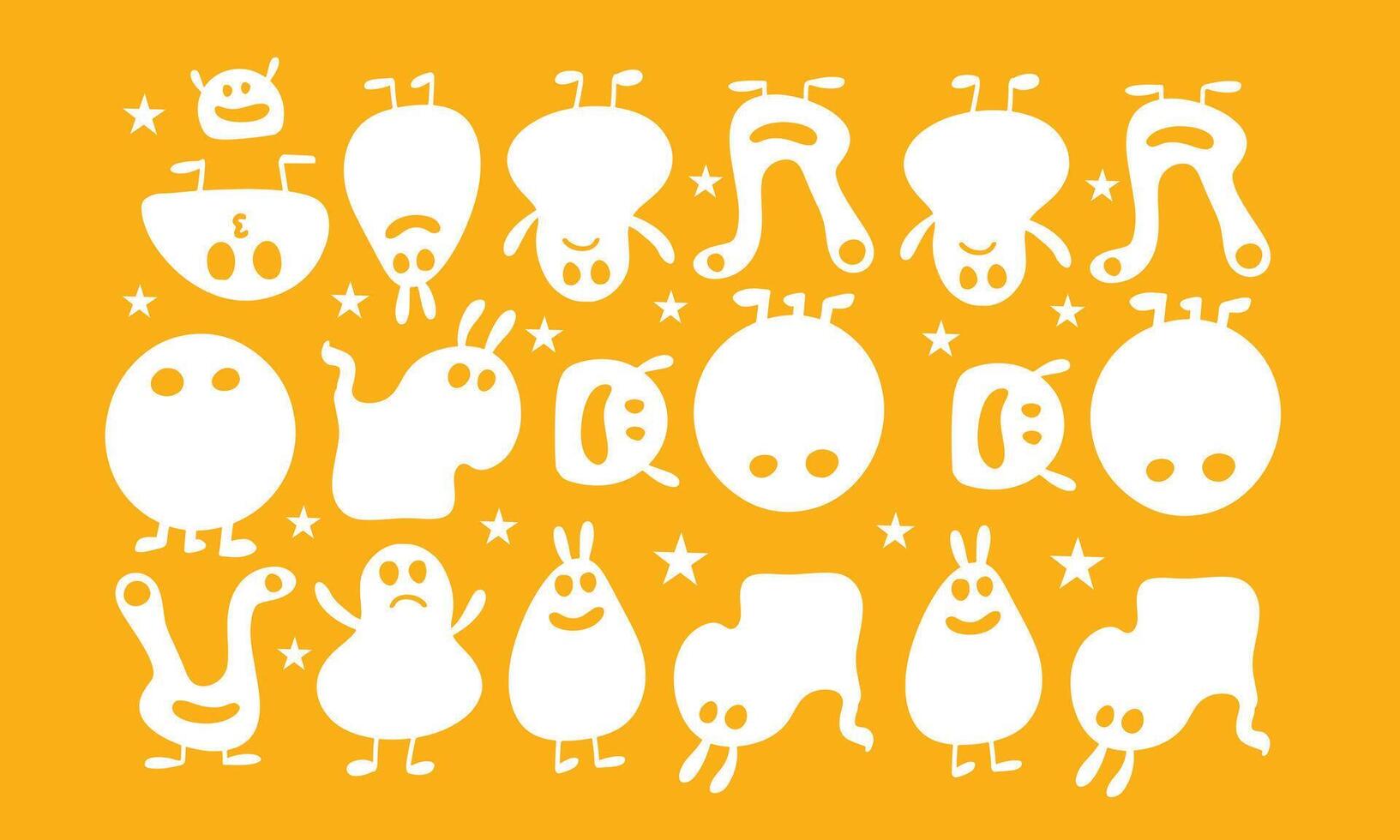 Orange cartoon monsters in quirky flat layout vector