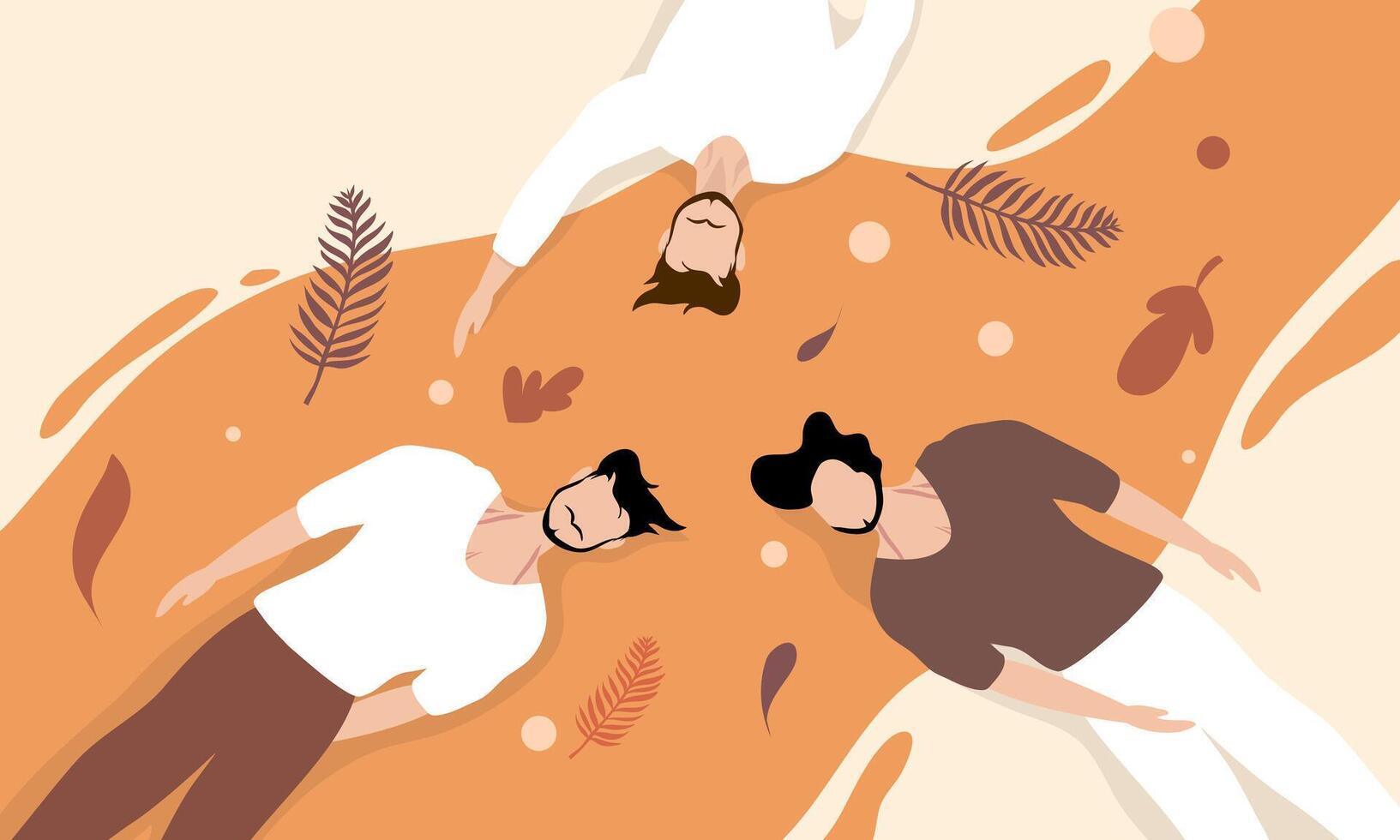 Family Lying Down In Autumn Leaves Together vector