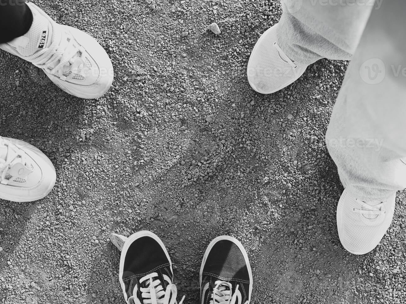 Exploring Shoe Styles on Gravel Ground A Stylish and Unique Perspective in Fashion photo