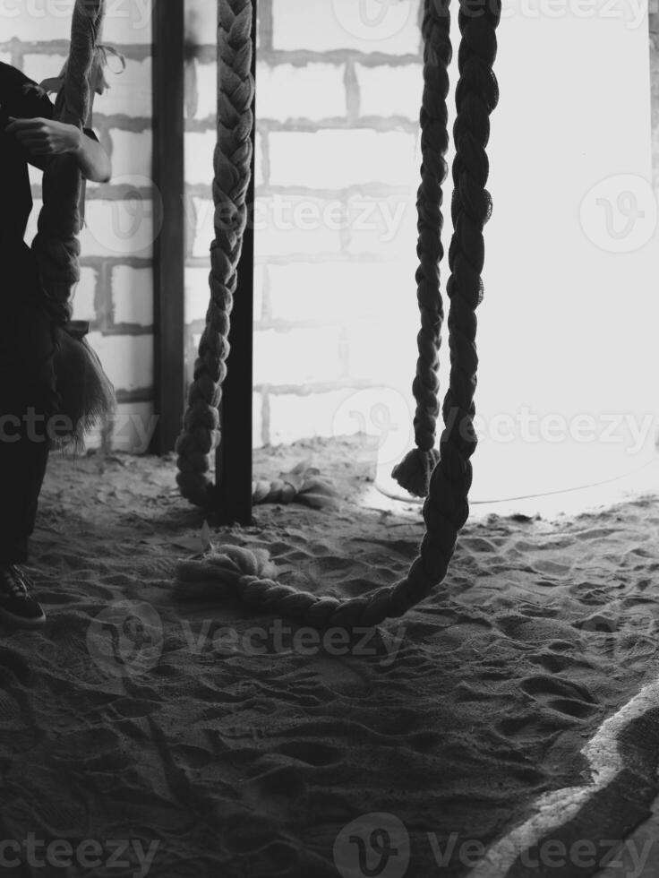 An Artistic Monochrome Image Showcasing an Unconventional and Unique Swing Setup photo