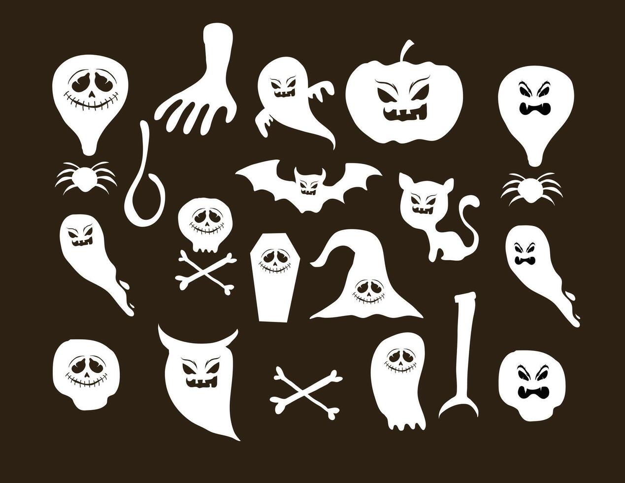 White Halloween Icons on Black Background Illustration vector