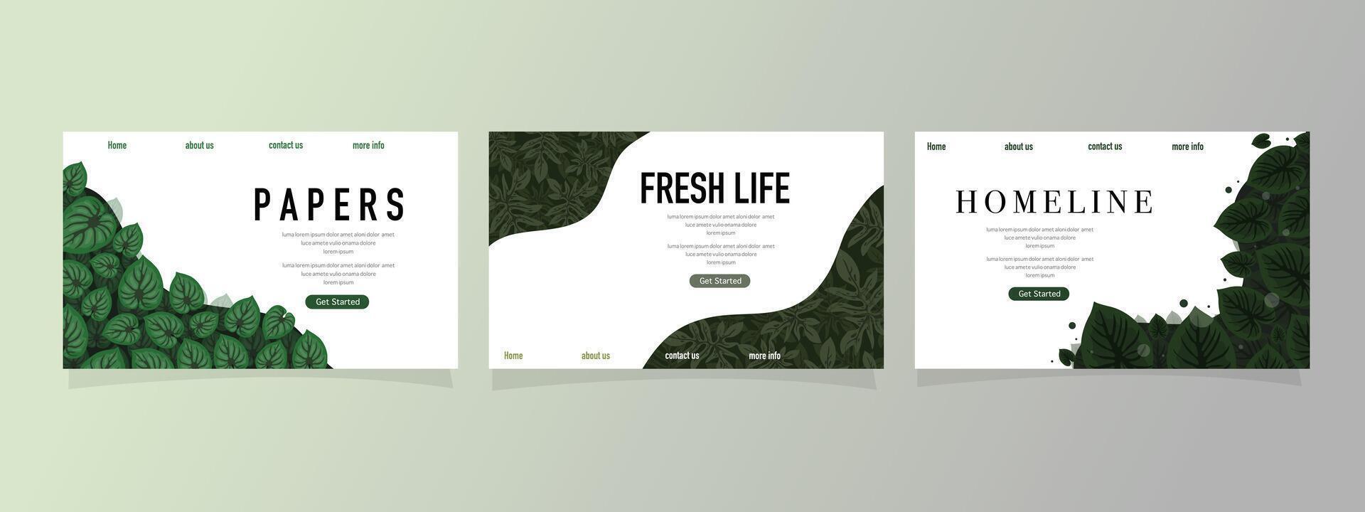Clean Minimal Website Layout with Nature Elements and Green Leaves vector