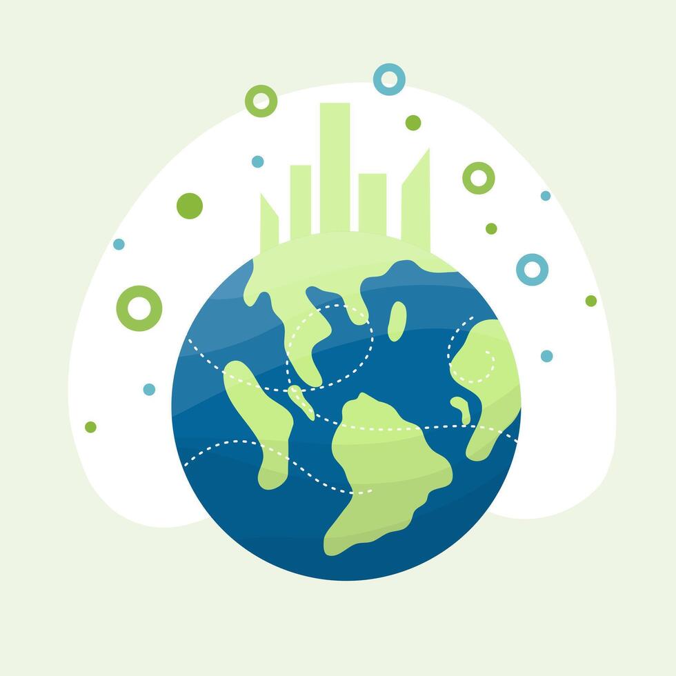 Green Earth With Buildings Inside Transparent Dome vector