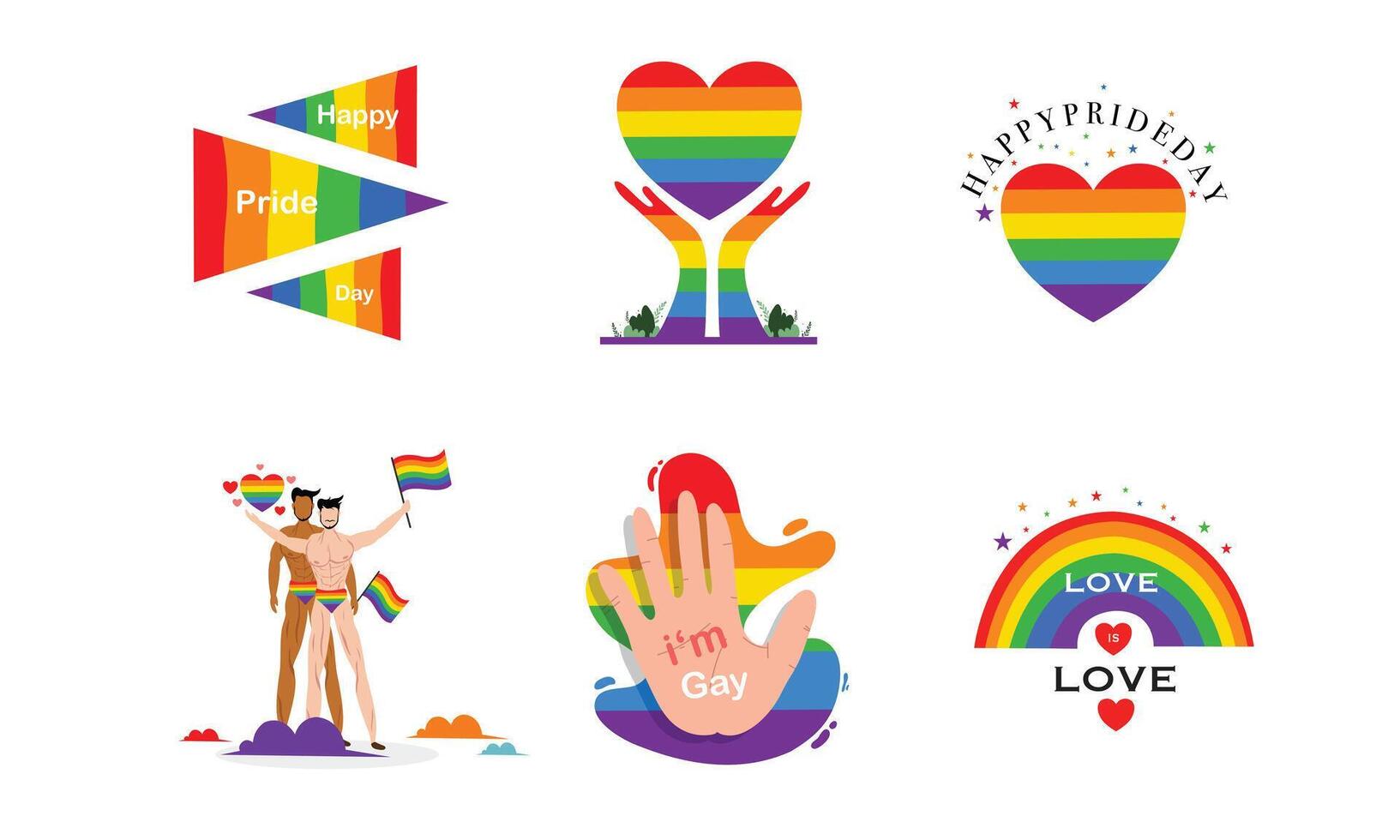 Fun pride illustration set with rainbow animals and people vector