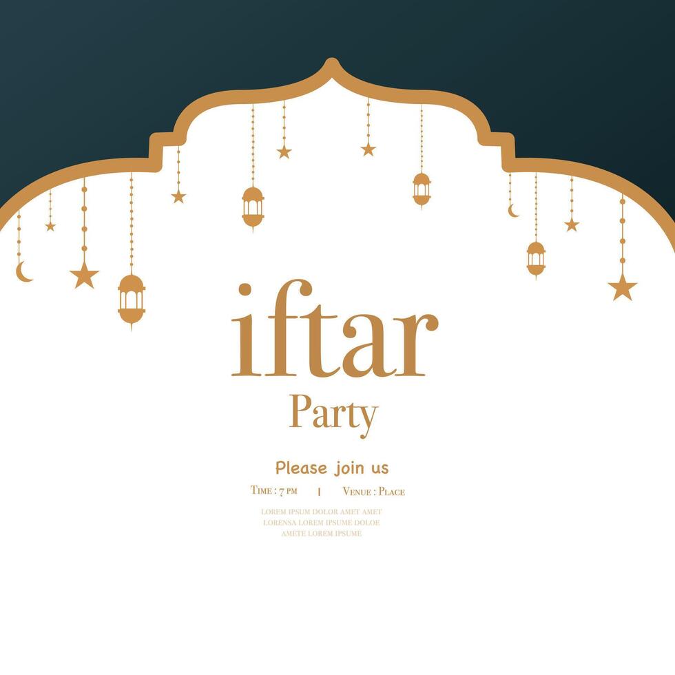Iftar Party Invitation Card with Elegant Hanging Lights vector