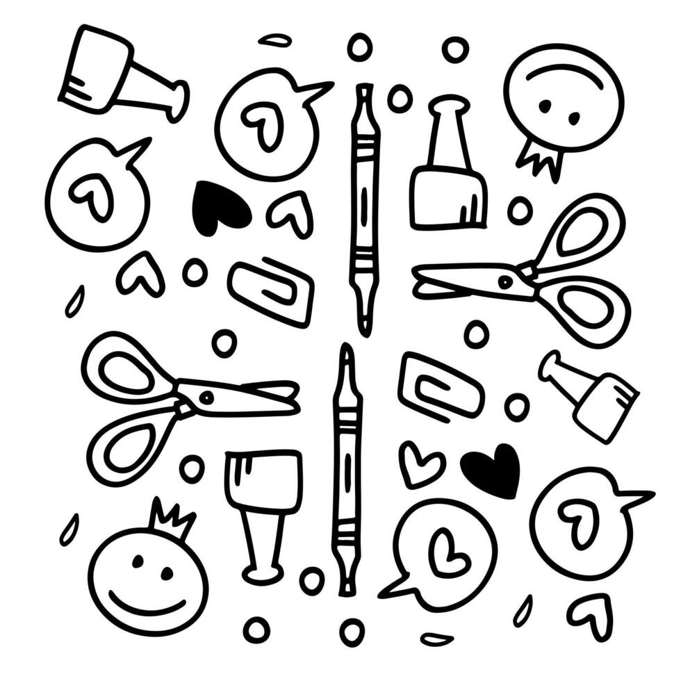 School Supplies With Smiley Faces Doodle Pack vector