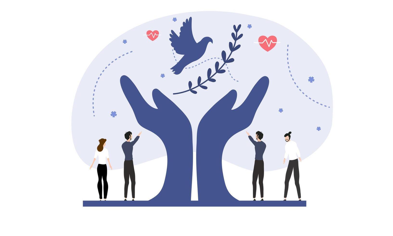 Raised Hands Holding Dove For World Peace vector
