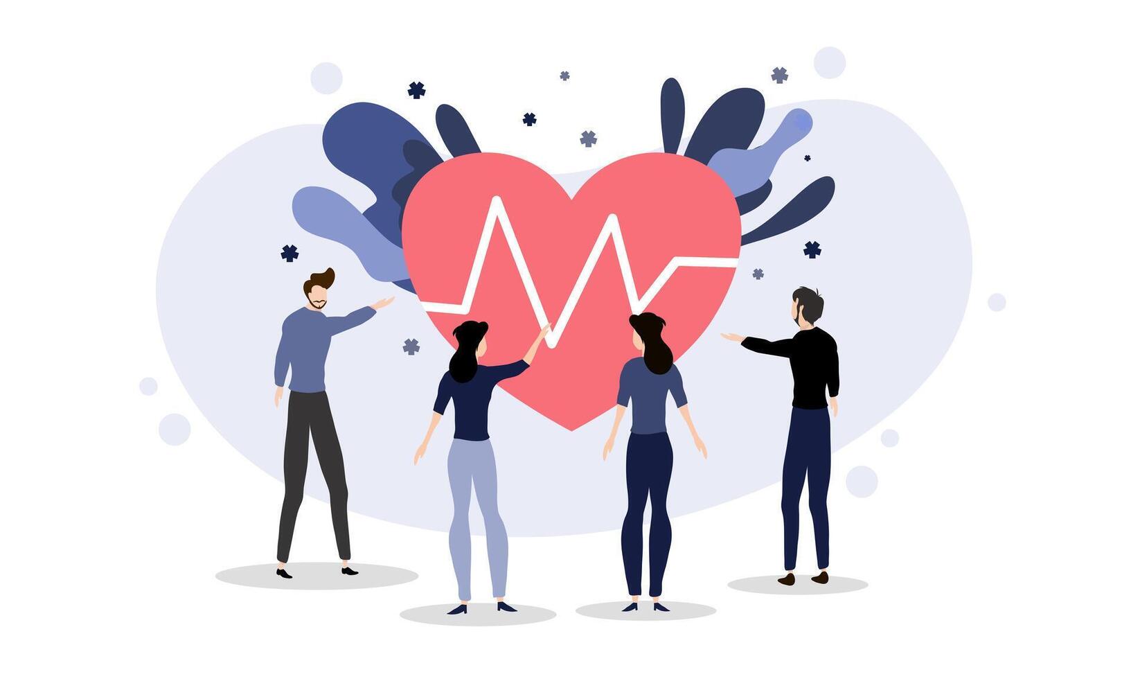 Group Presentation With Big Heart And Graph Line vector
