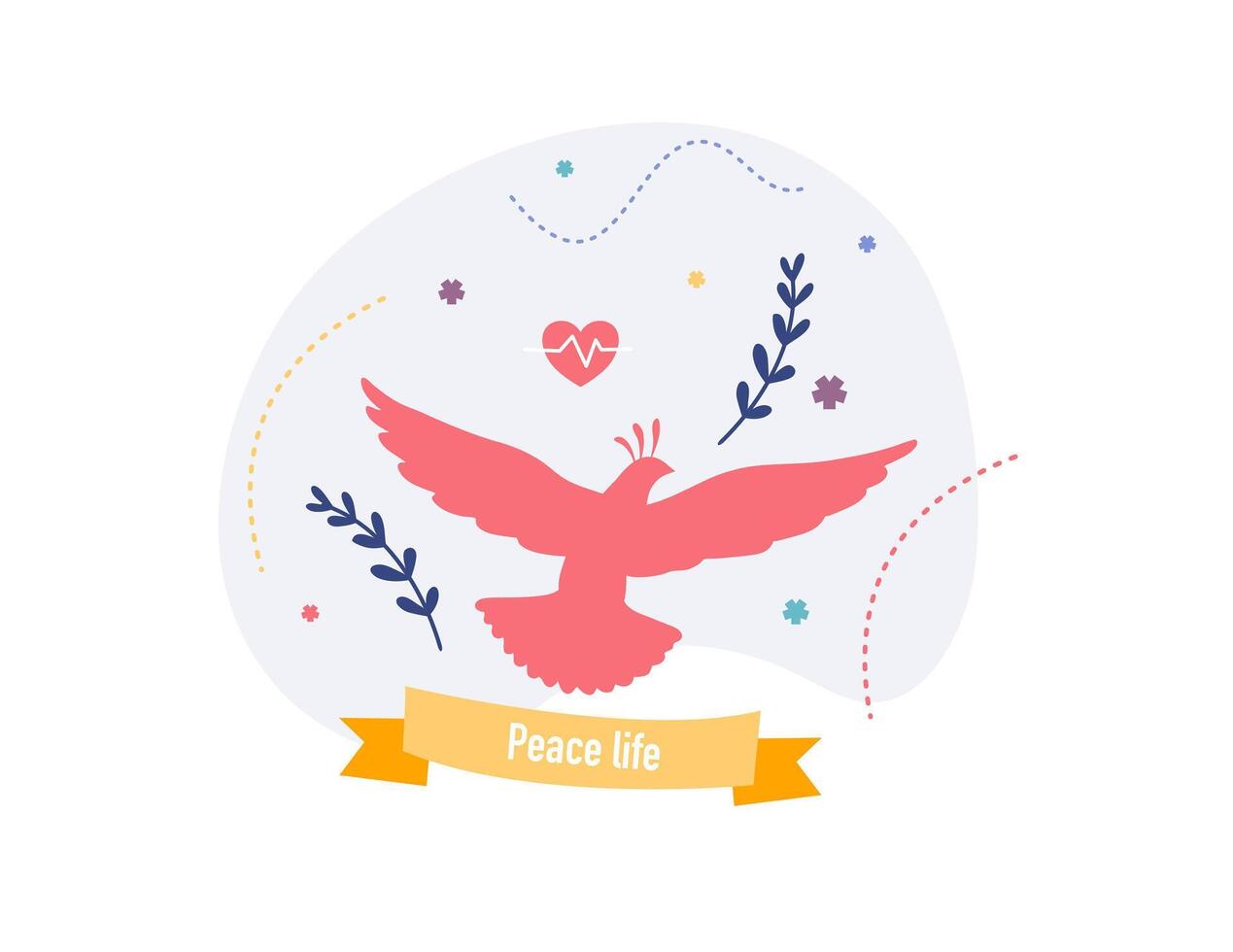 Dove Flying with Leaves and Peace Ribbon vector