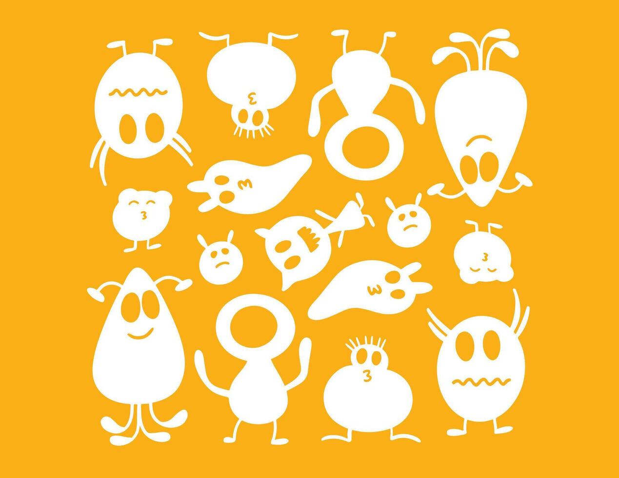 White Halloween monsters on orange festive background vector