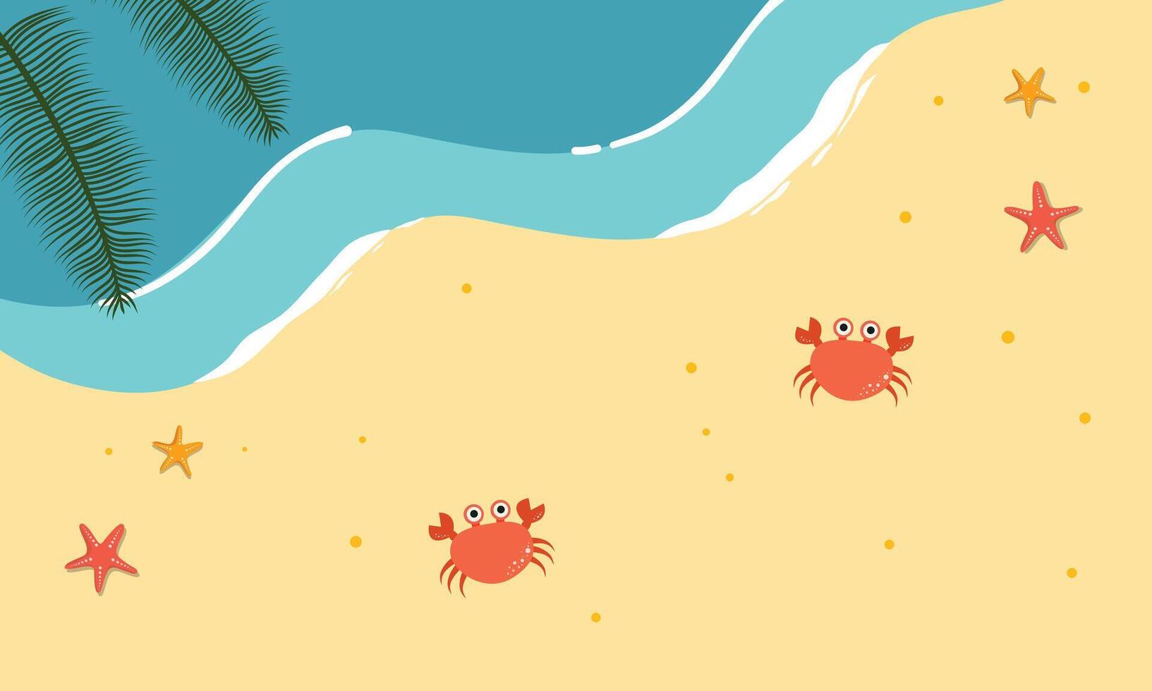 Starfish and Crabs On Wavy Sandy Shore Background vector