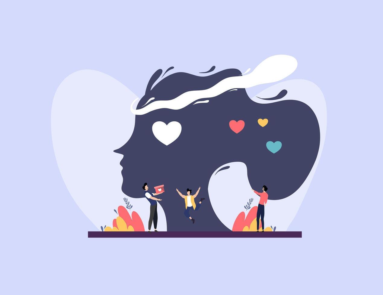 Woman with dark thoughts and healing hearts vector