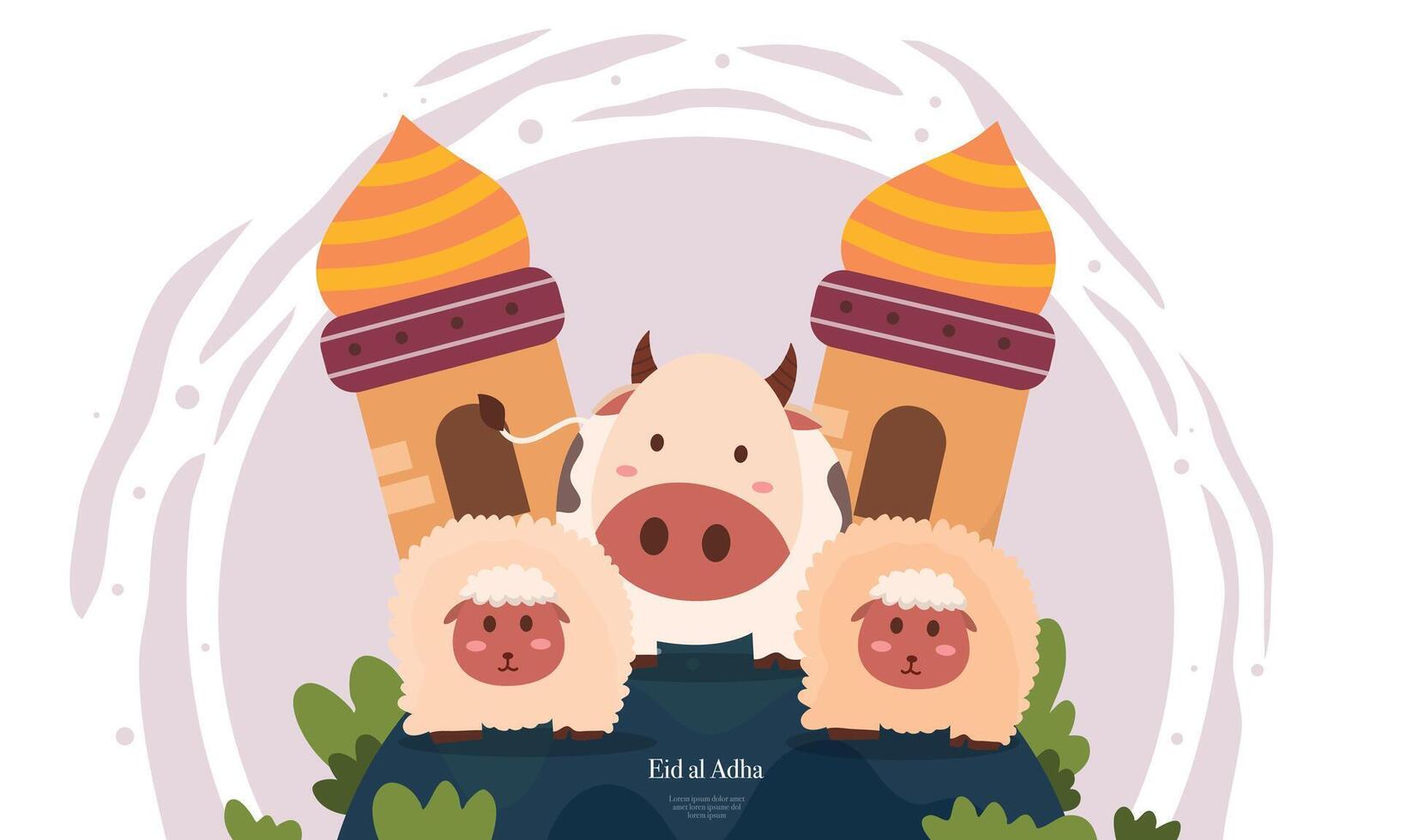 Holy Eid al Adha Event Featuring Farm Animals vector