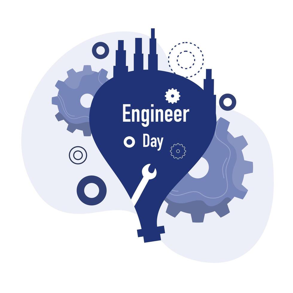 Engineer Day Illustration With Factory Gear Silhouette vector