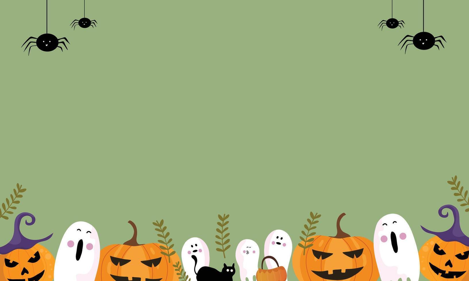 Green Background with Halloween Ghost Frame vector