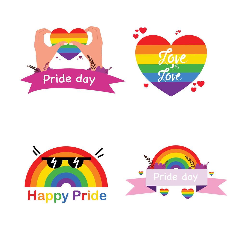 Collection of Pride Day Icons with Rainbows and Hearts vector