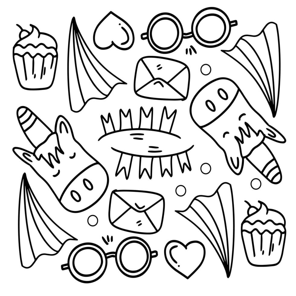 Funny Doodle Faces with Glasses and Snacks vector