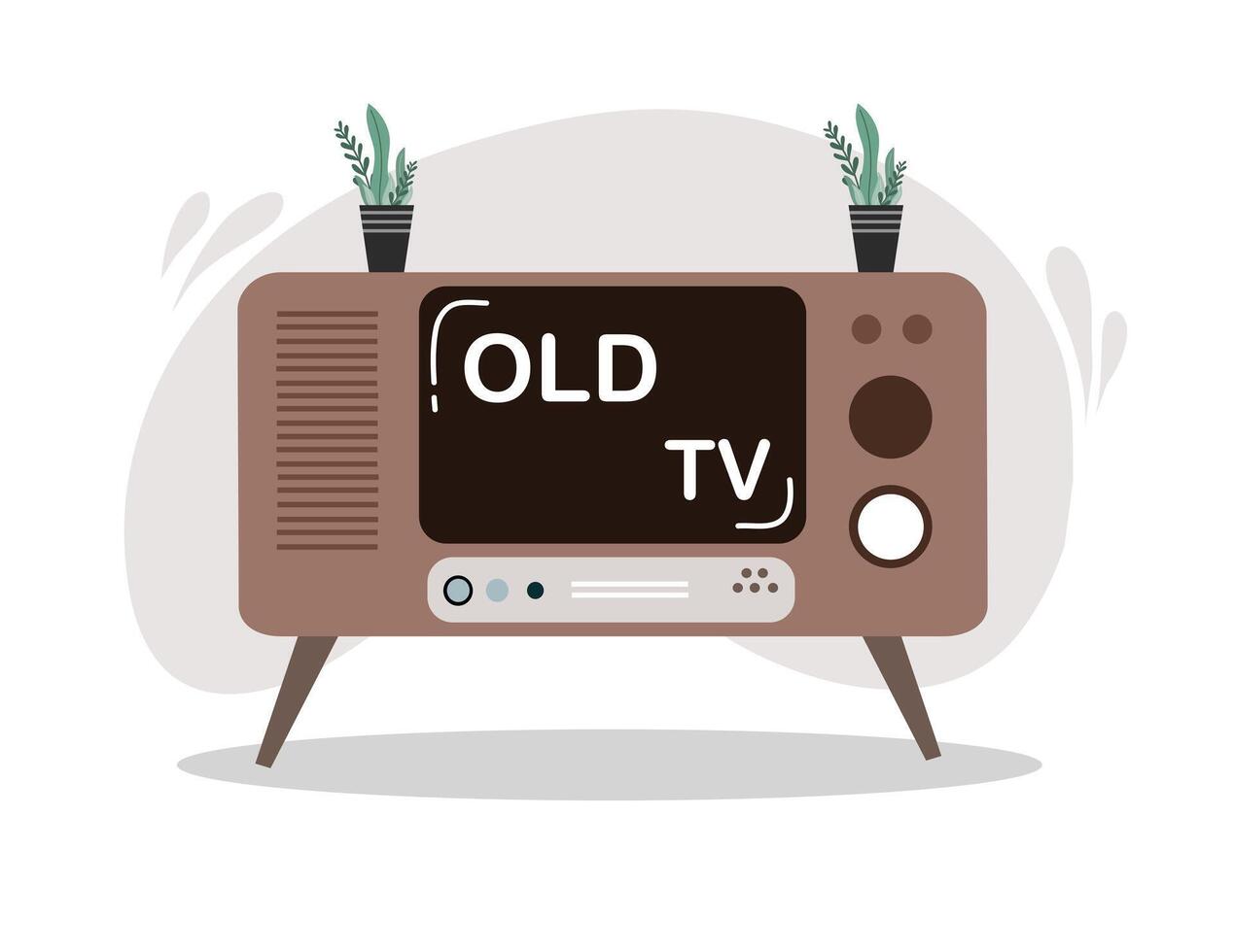 Vintage Old TV With Wooden Frame and Round Screen Design vector
