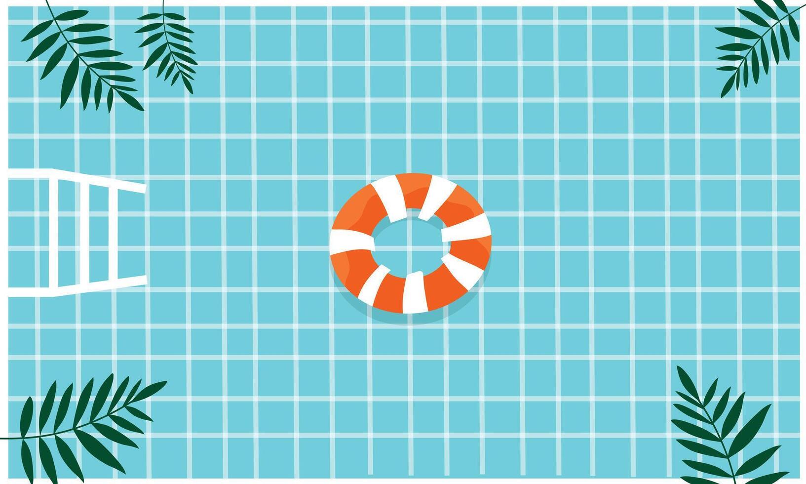 Pool With Blue Tile and Lifebuoy In Summer Scene vector