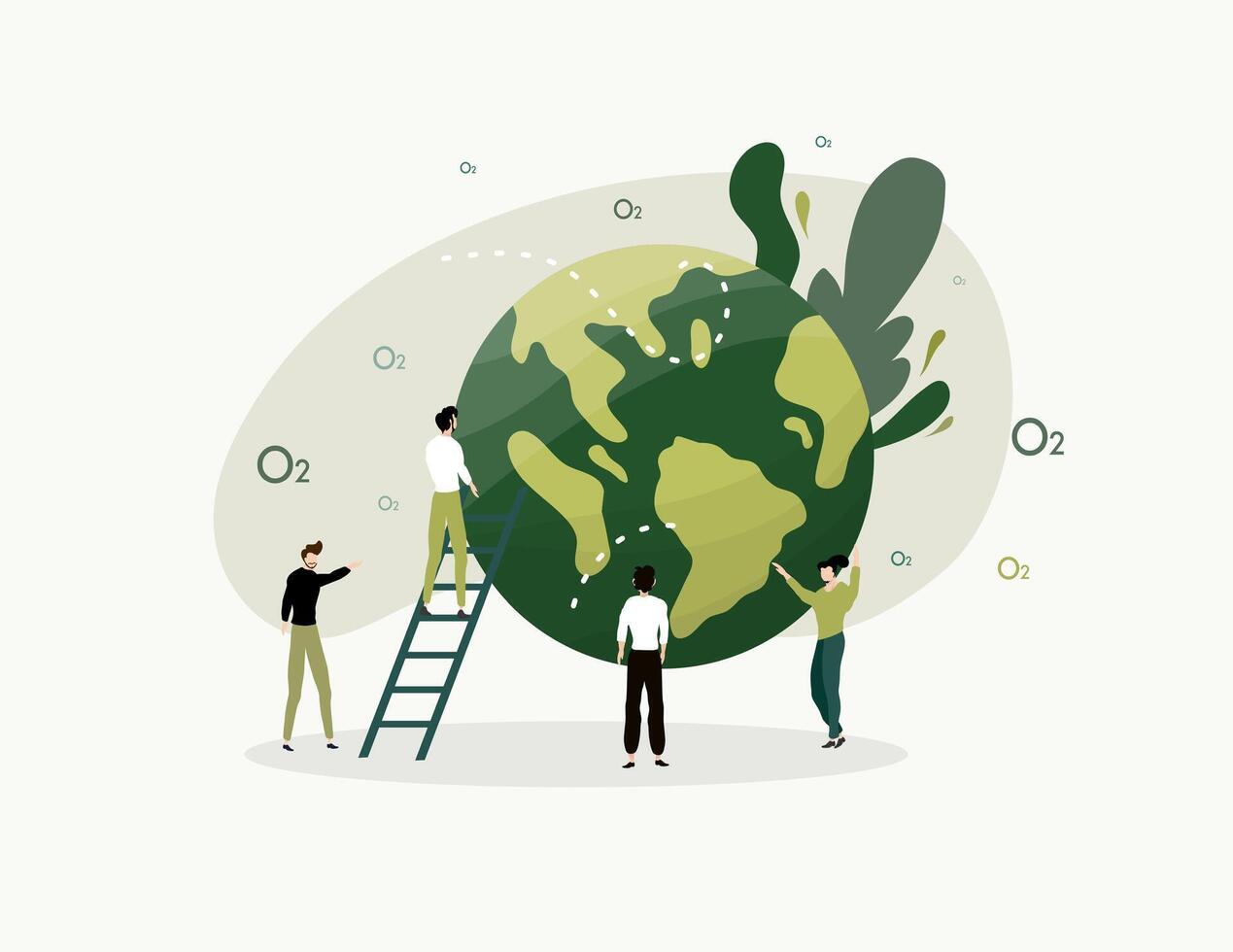 People Protecting Earth with Nature and Ladders Together vector