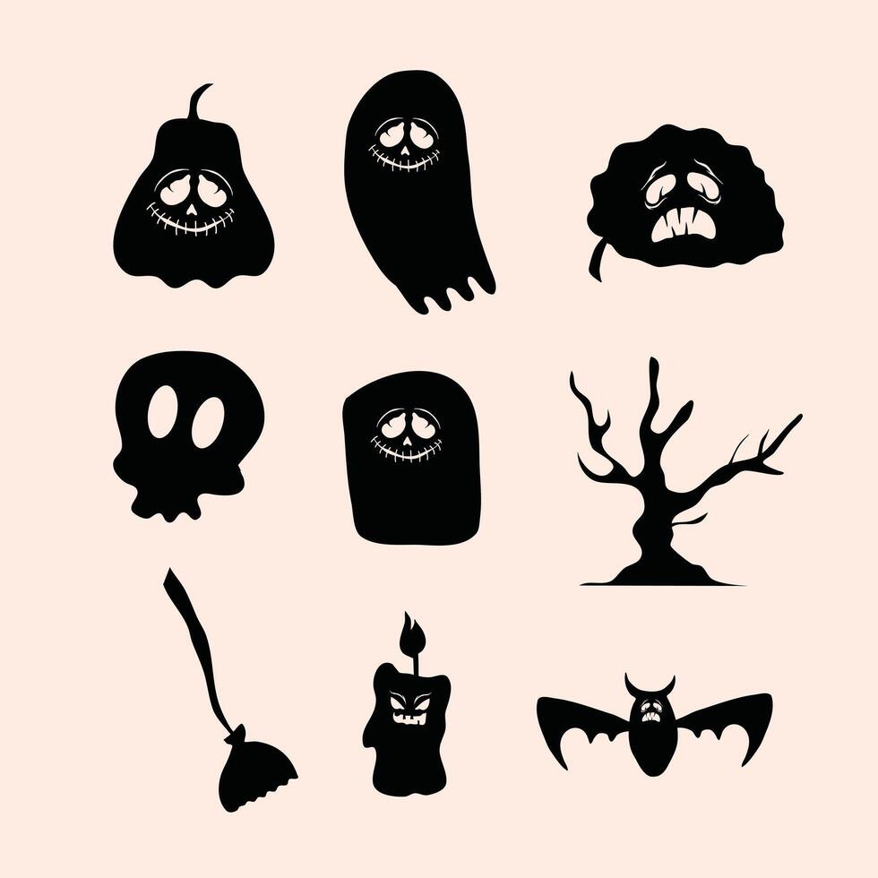 Black Silhouettes of Creepy Halloween Elements vector