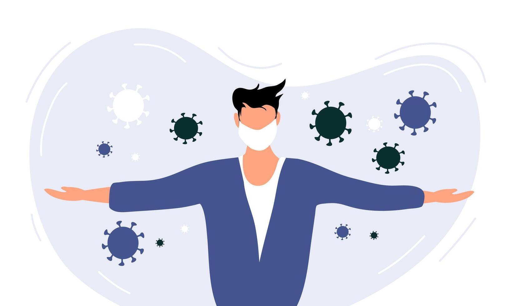 Man Standing Arms Open Facing Virus Particles vector