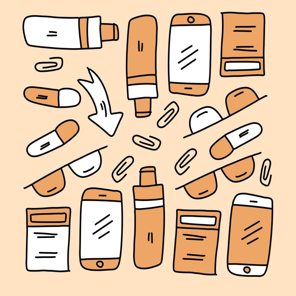 Workplace Icon Set with Hand Drawn Office Doodles vector