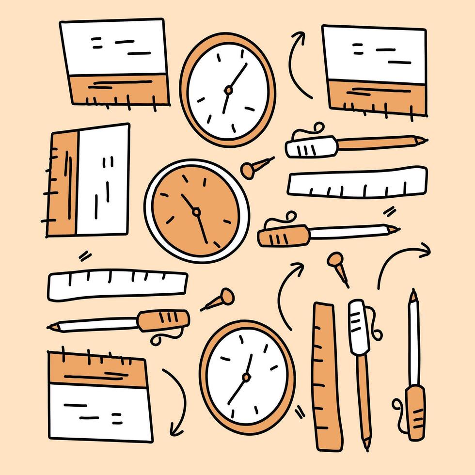 School Time Pattern With Clocks And Tools Illustrated vector