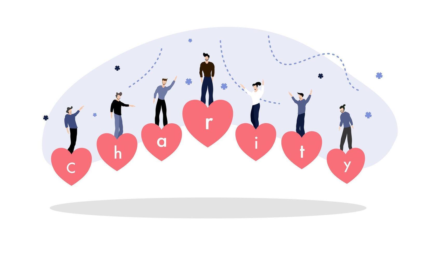Volunteers Holding Heart Balloons For Charity Event vector