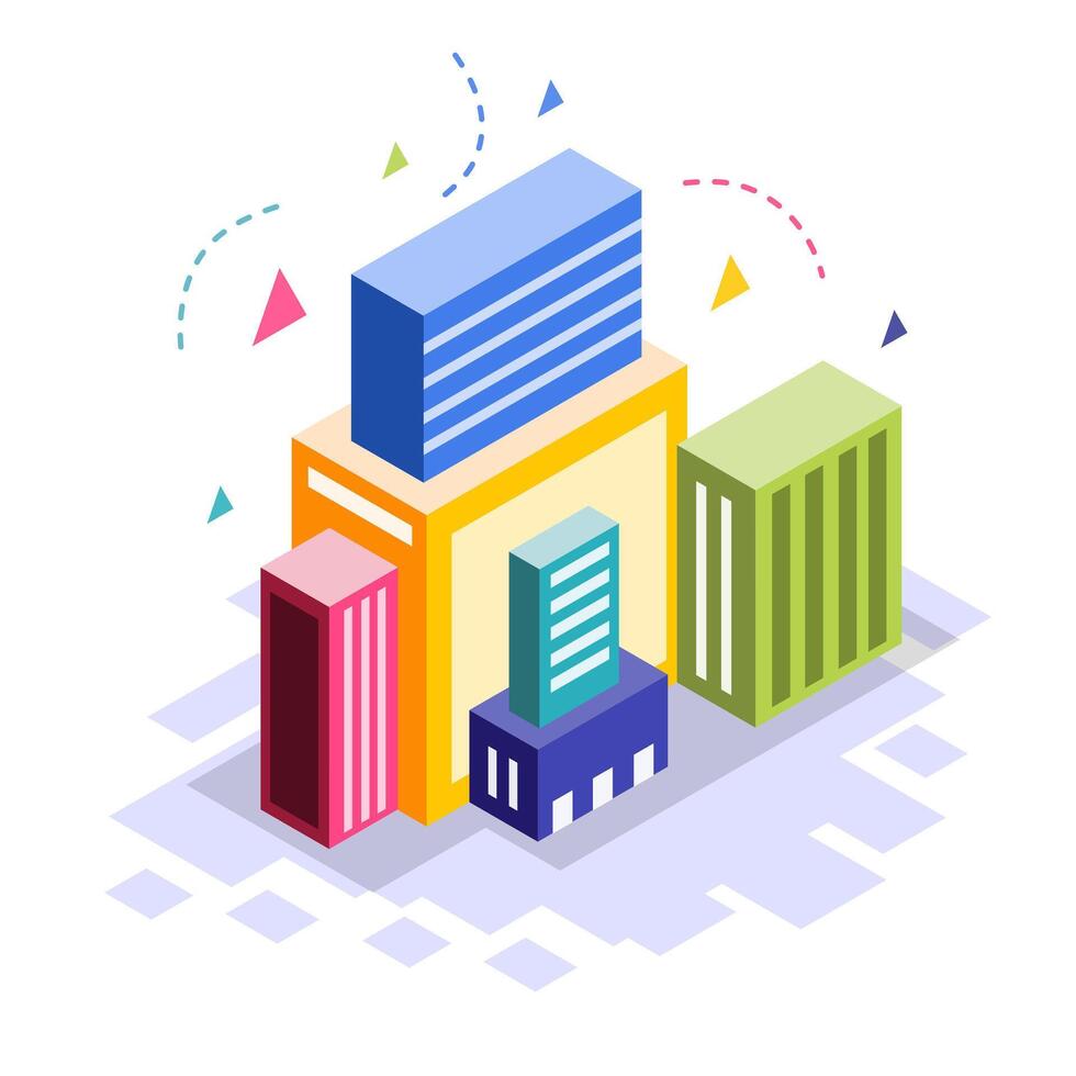 Isometric Hotels, Restaurants, and Entertainment Spaces vector