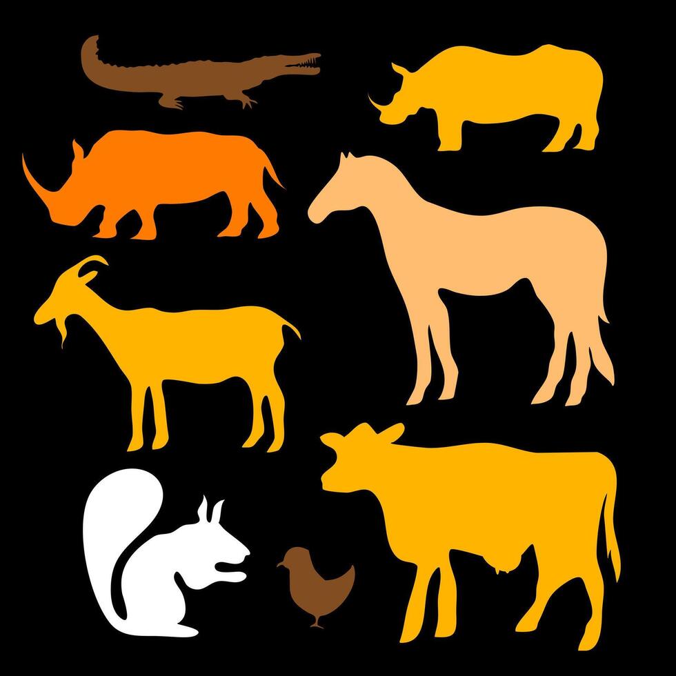 Bold Animal Silhouettes of Farm and Jungle Creatures vector