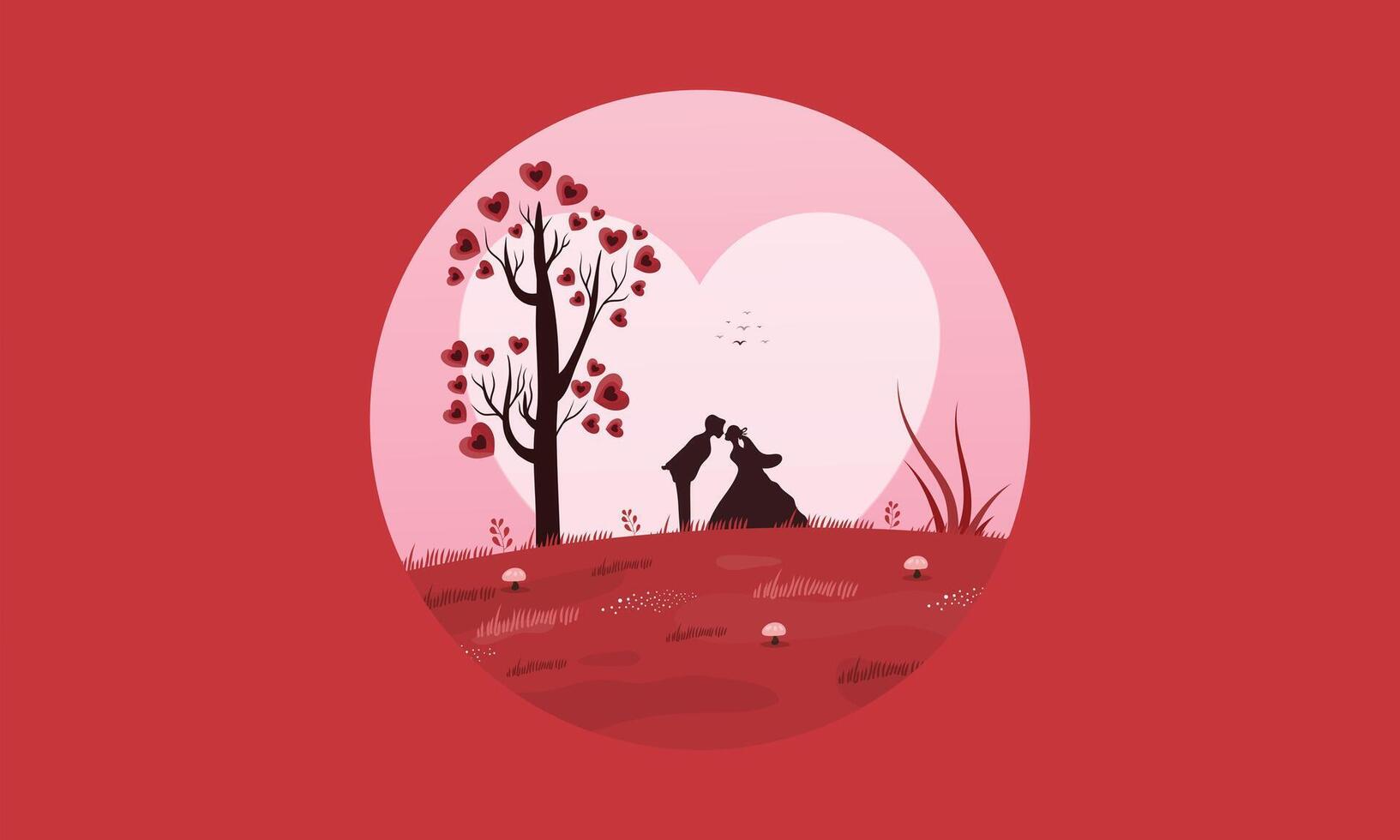 A couple is standing in front of a tree and a heart vector