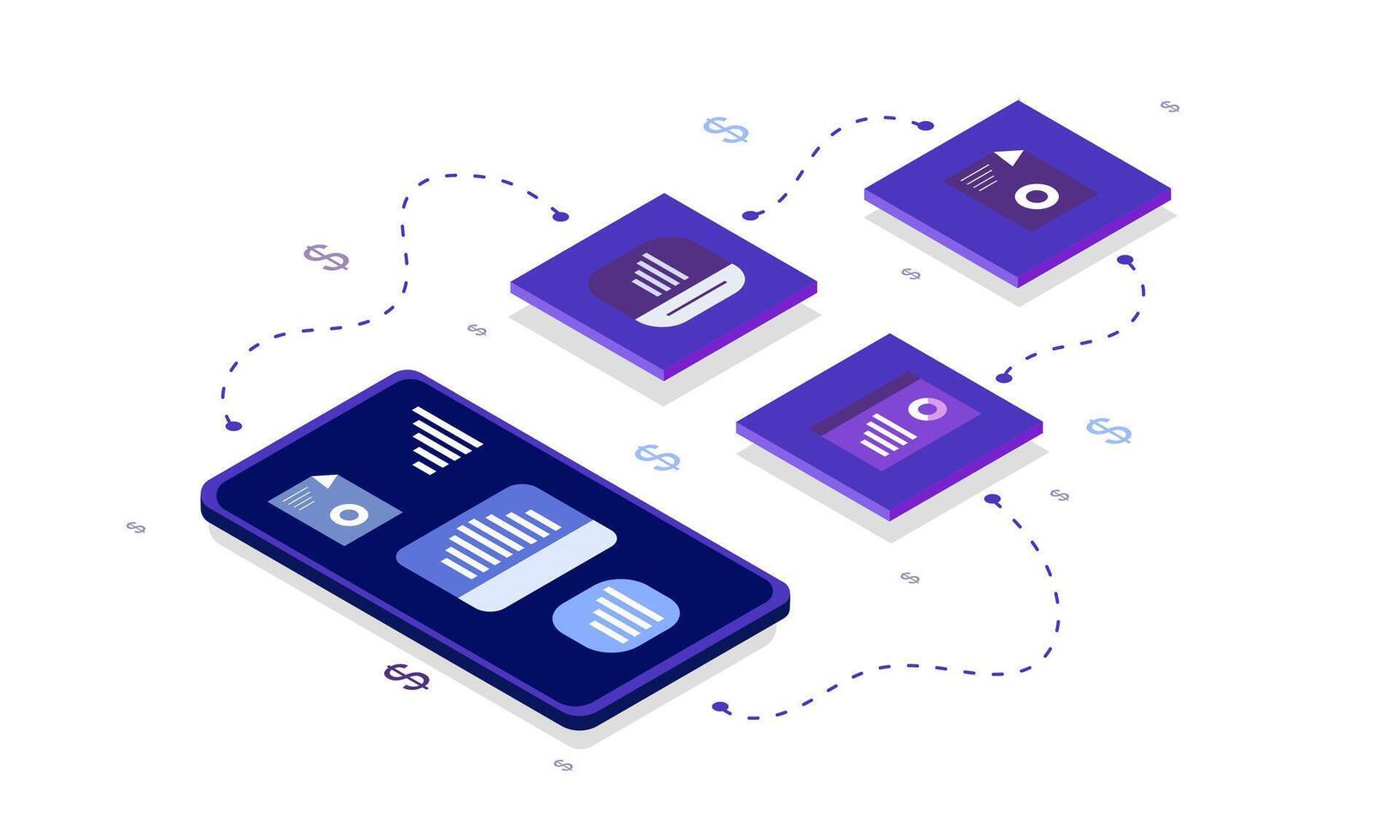 Isometric Smartphone and Computer Setup for Business Use vector