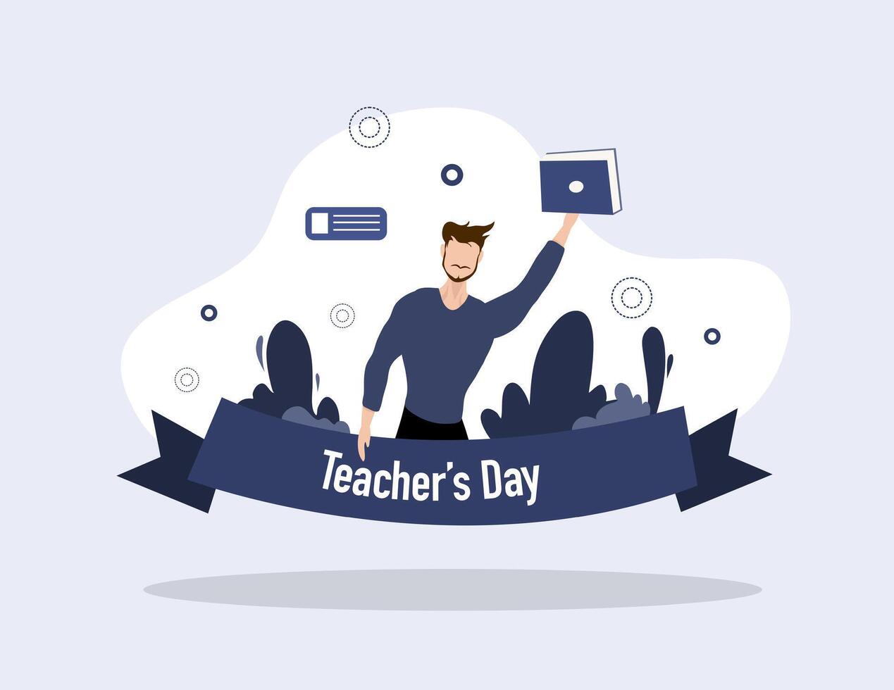 Excited Teacher With Students On Celebration Banner vector