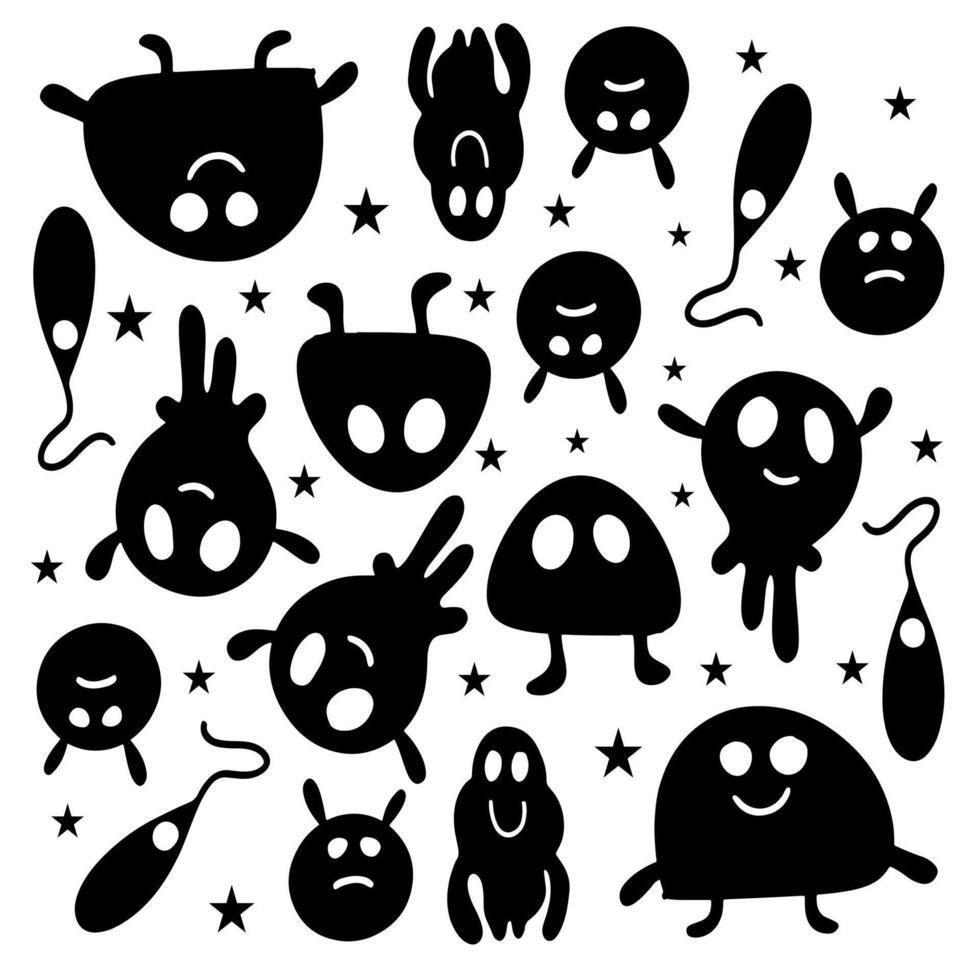 Cute Cartoon Monsters with Funny Shapes and Faces vector