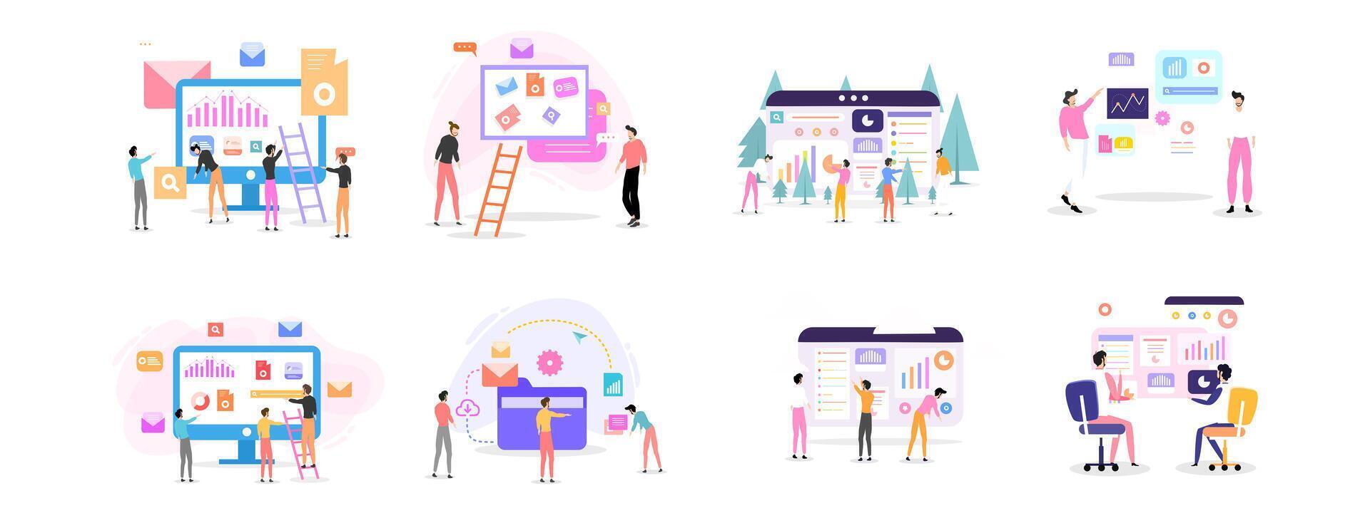 Modern Business People in Teamwork Office Scenes vector
