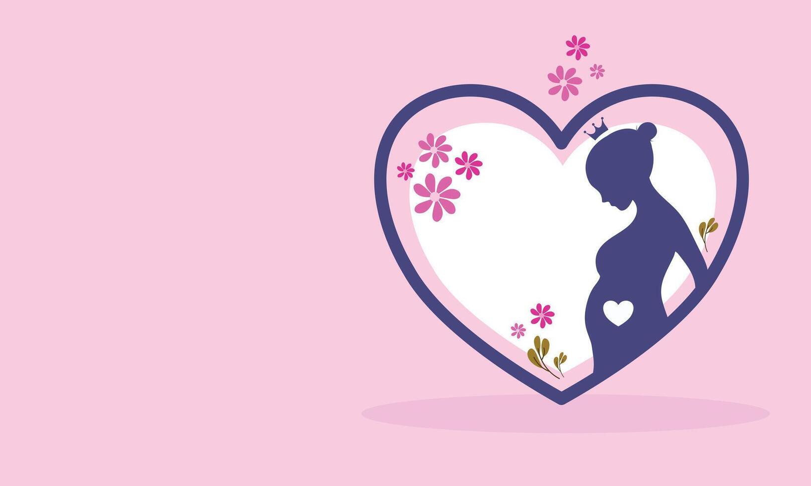 Mother and Baby Illustration in Heart with Floral Accents vector