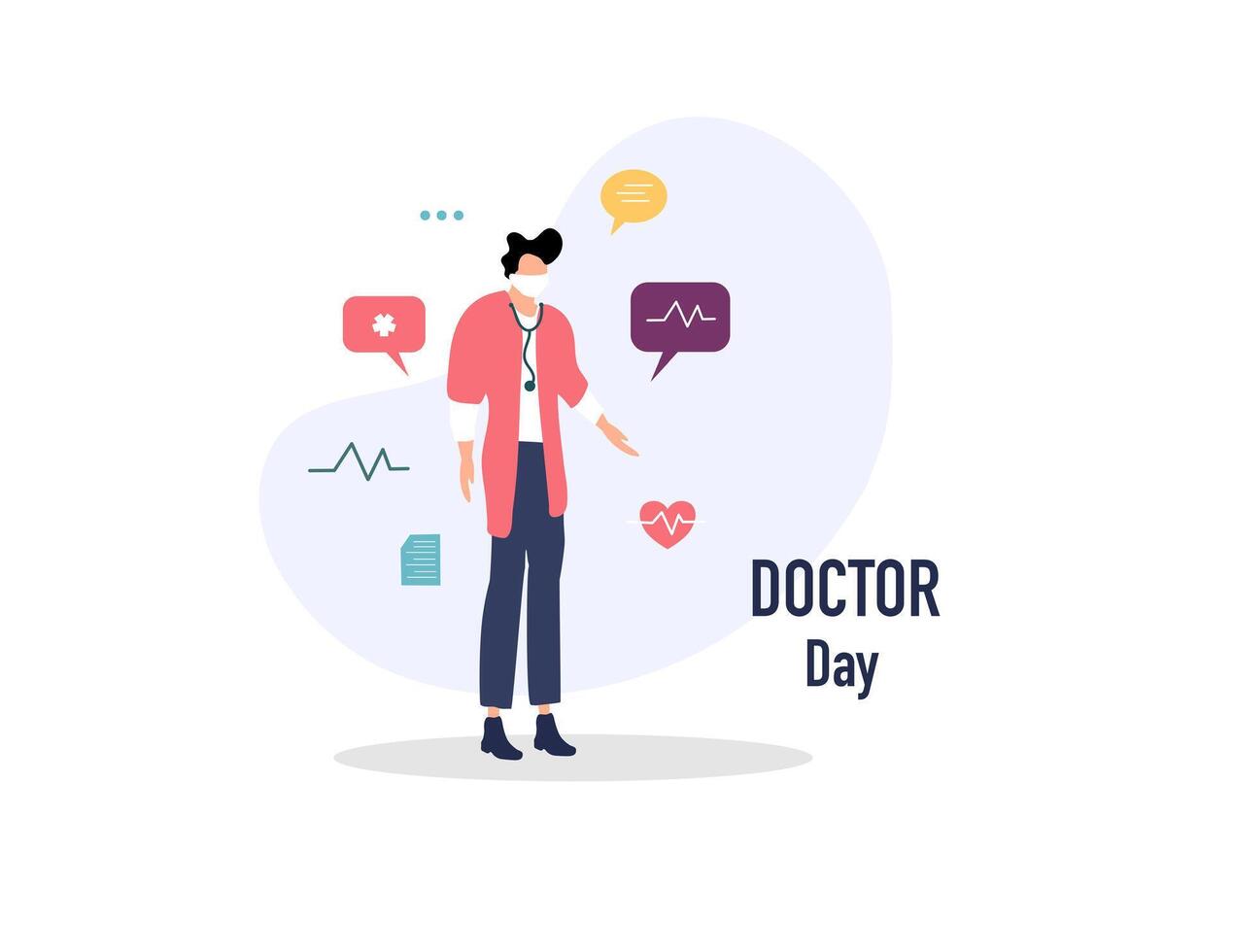 Doctor Standing with Chat Bubbles and Icons vector