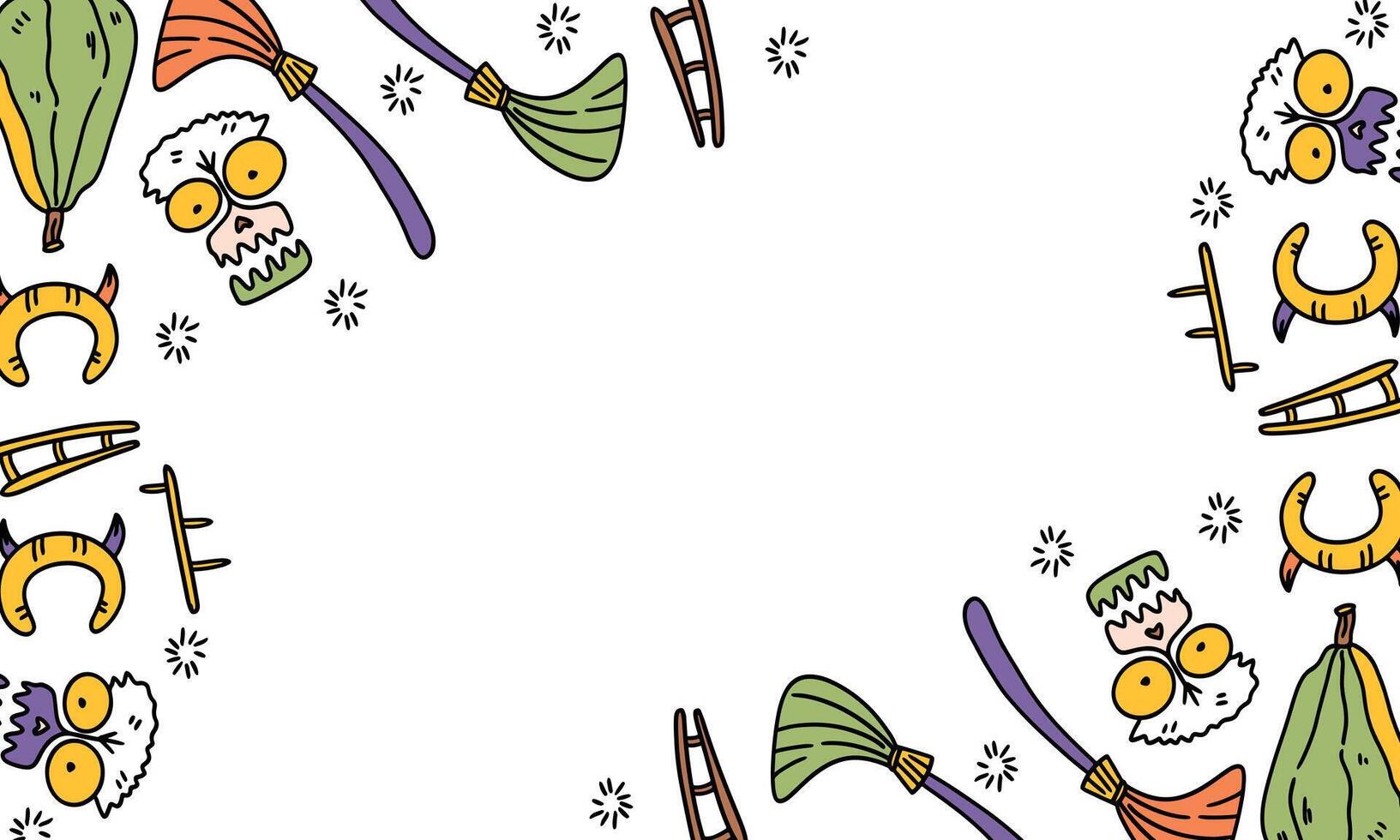 Halloween hand-drawn border with candy and bone doodles vector