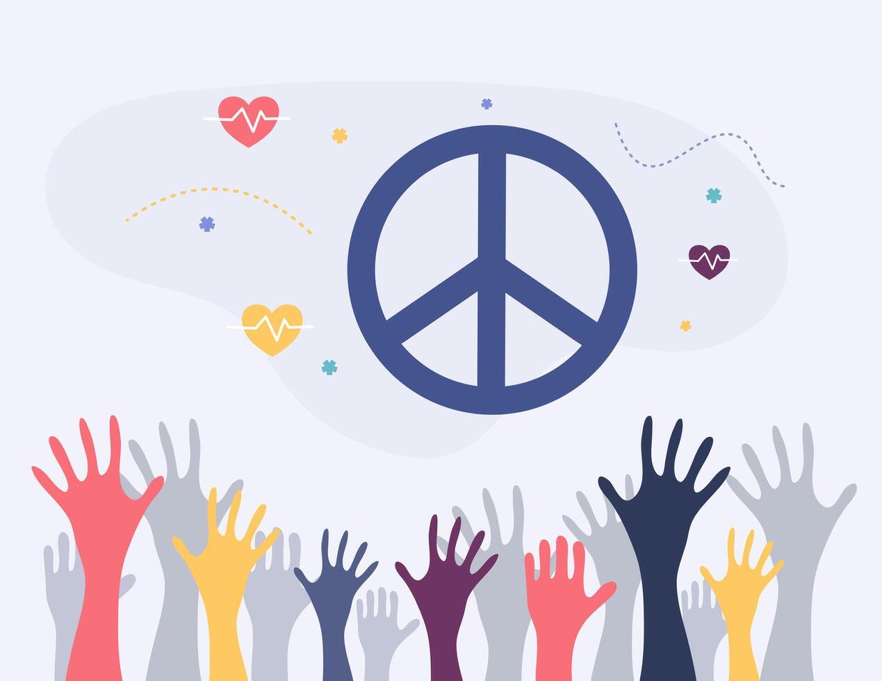 Raised Hands Beneath Large Peace Symbol Sign vector