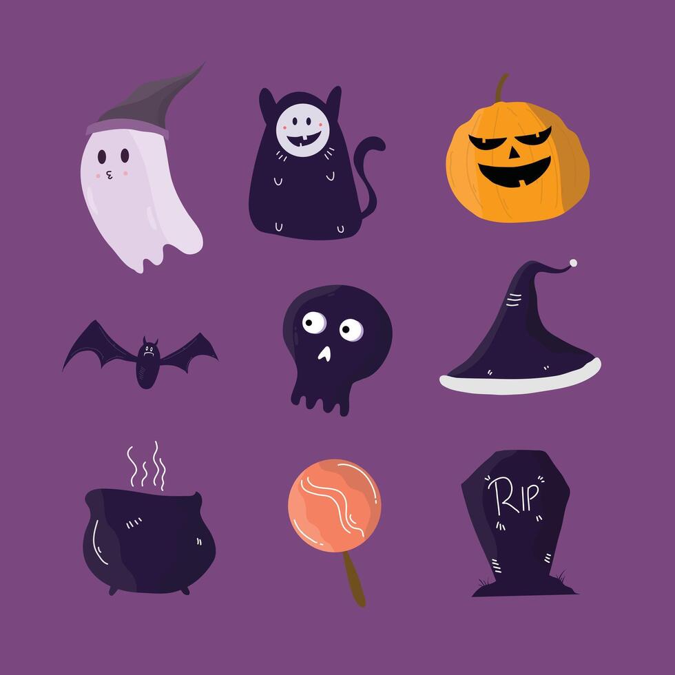 Scary Halloween Faces With Bats And Spiders vector