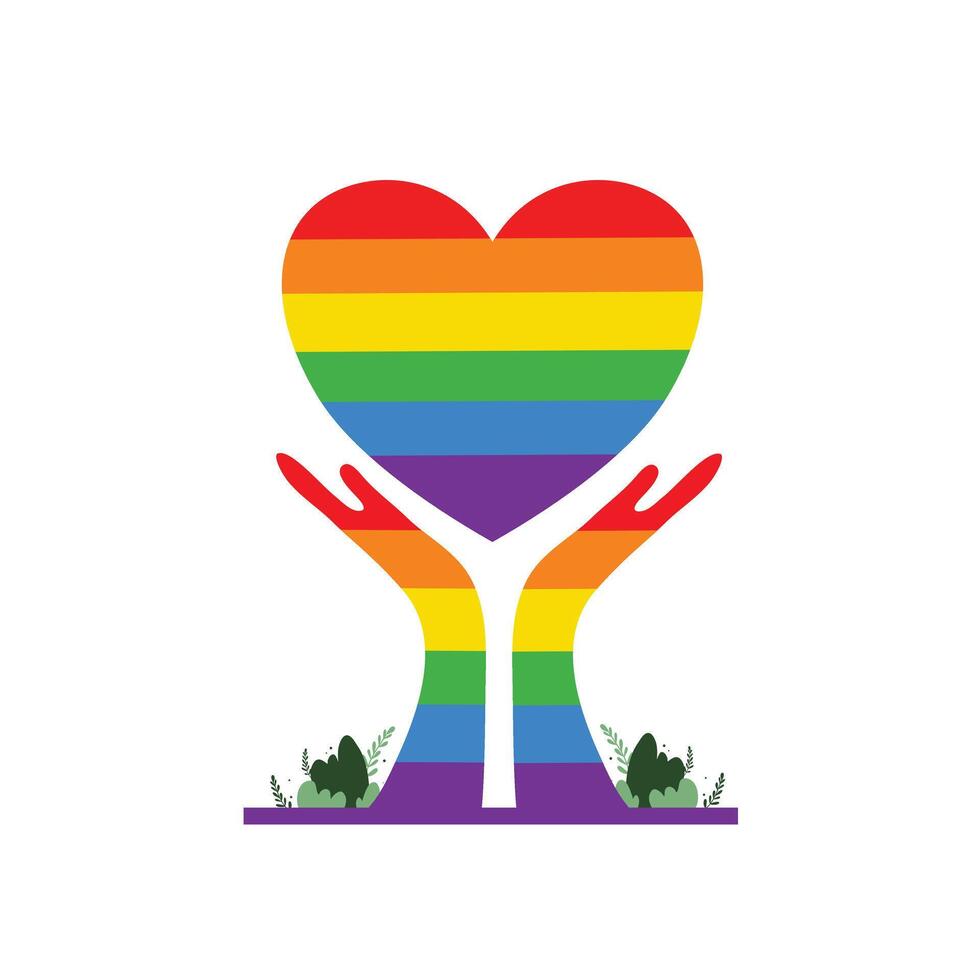 Rainbow Heart Growing from Hands for LGBTQ Pride Support vector