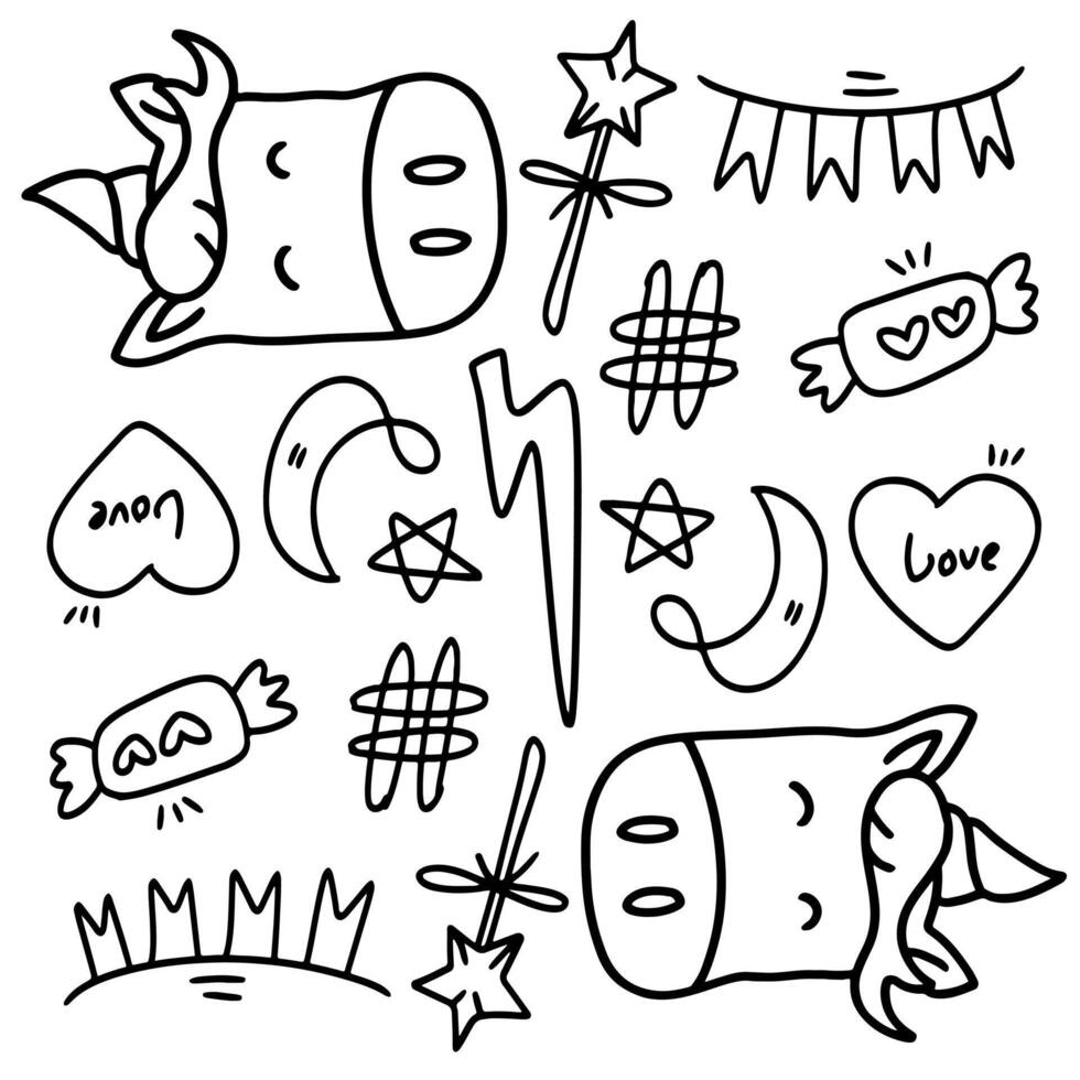 Unicorn and Nature Themed Decorative Kids Doodles vector