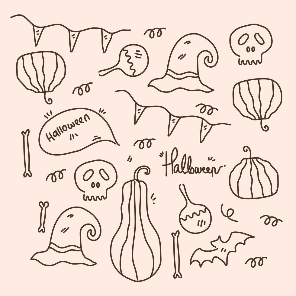 Hand Drawn Halloween Doodles with Pumpkin and Bones vector
