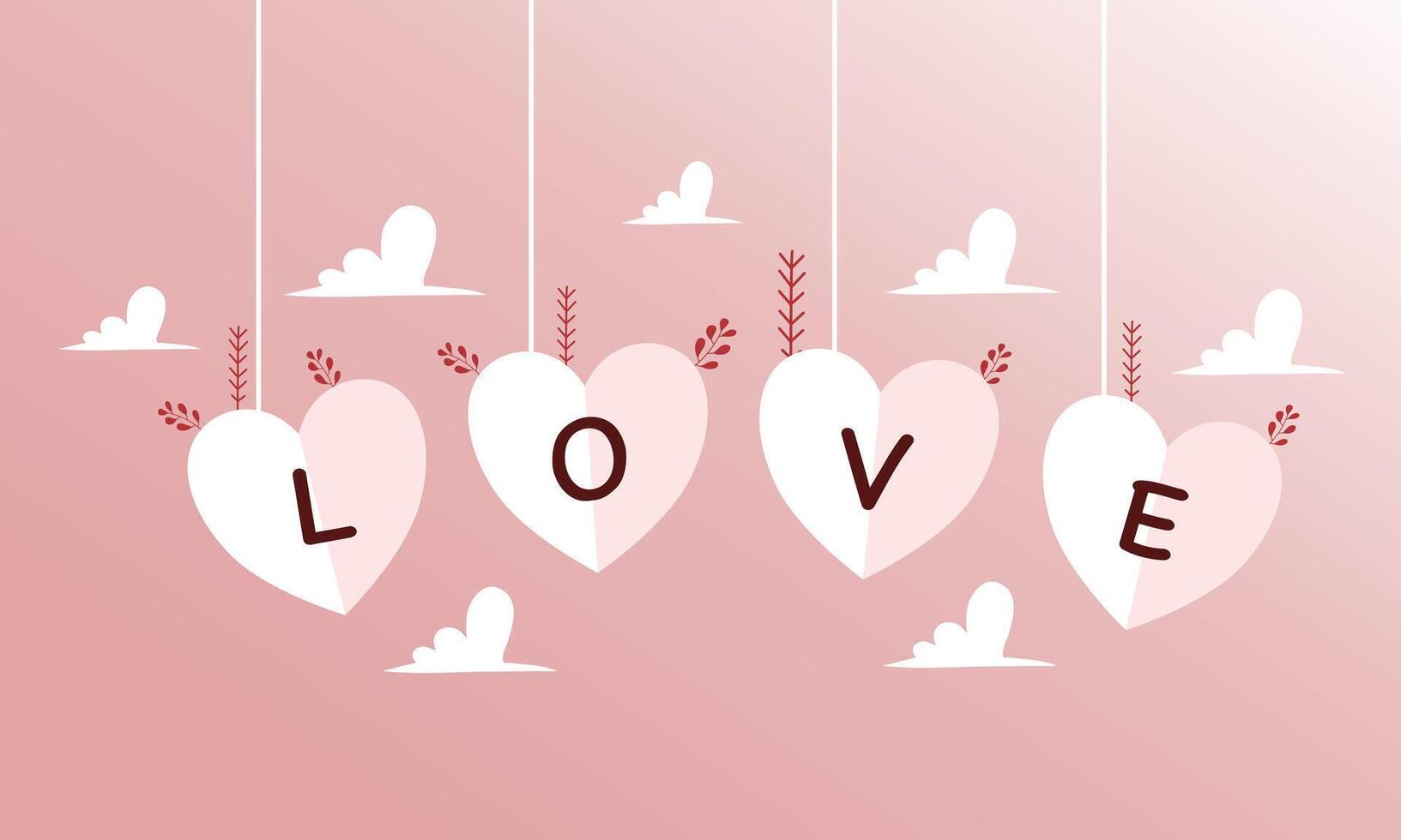 Love text on pink background with hearts vector