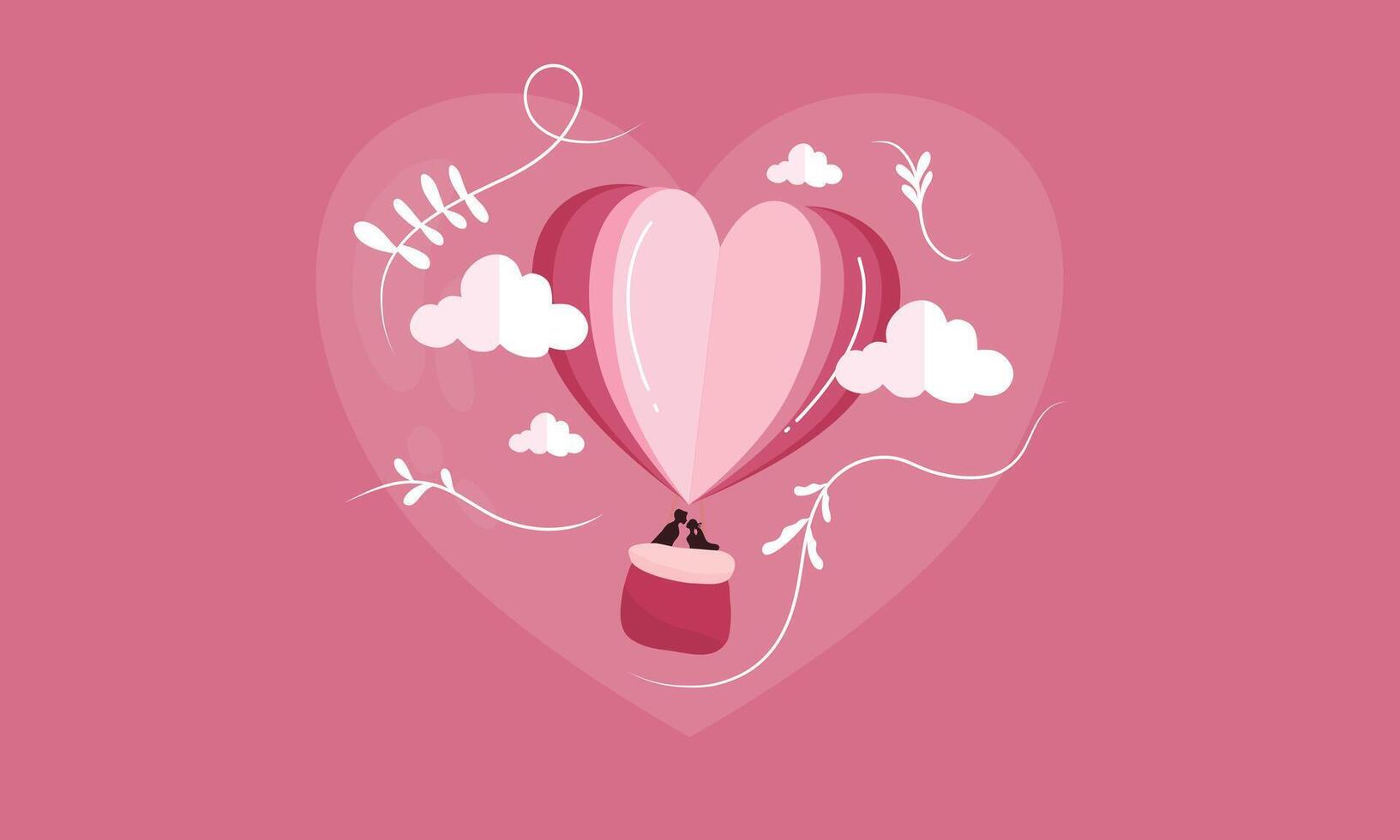 Romantic Pink Heart Hot Air Balloon in the Sky vector