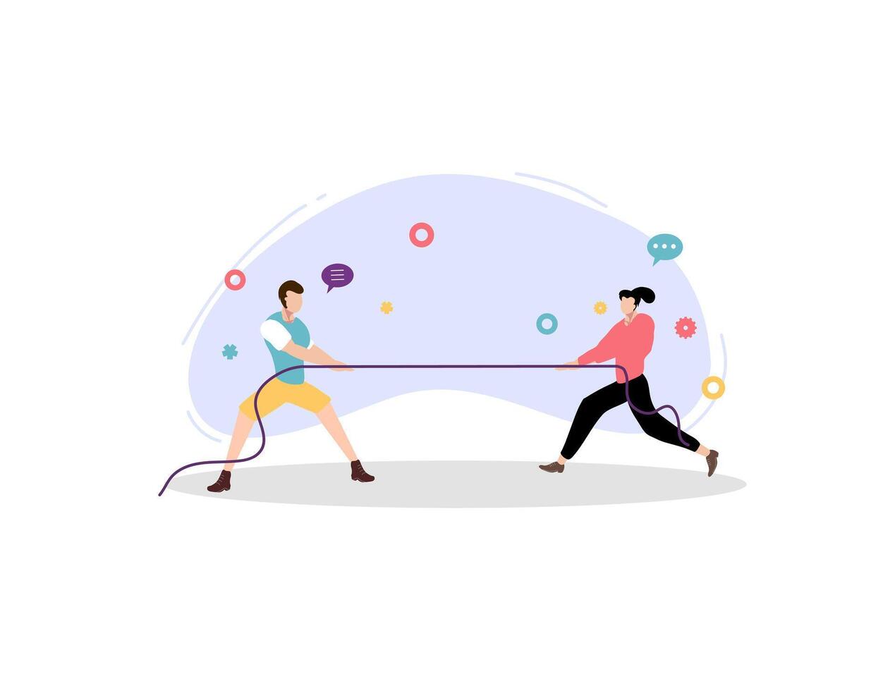 Team playing tug of war in teamwork vector