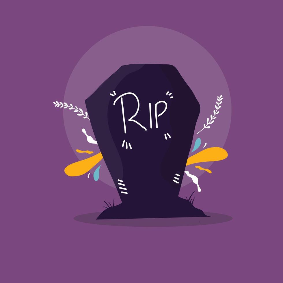 Cartoon Tombstone with RIP Text on Purple Background vector