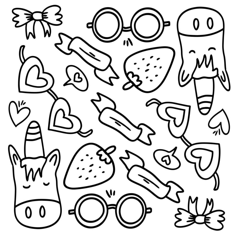 Playful Kids Doodles with Hearts and Candy vector