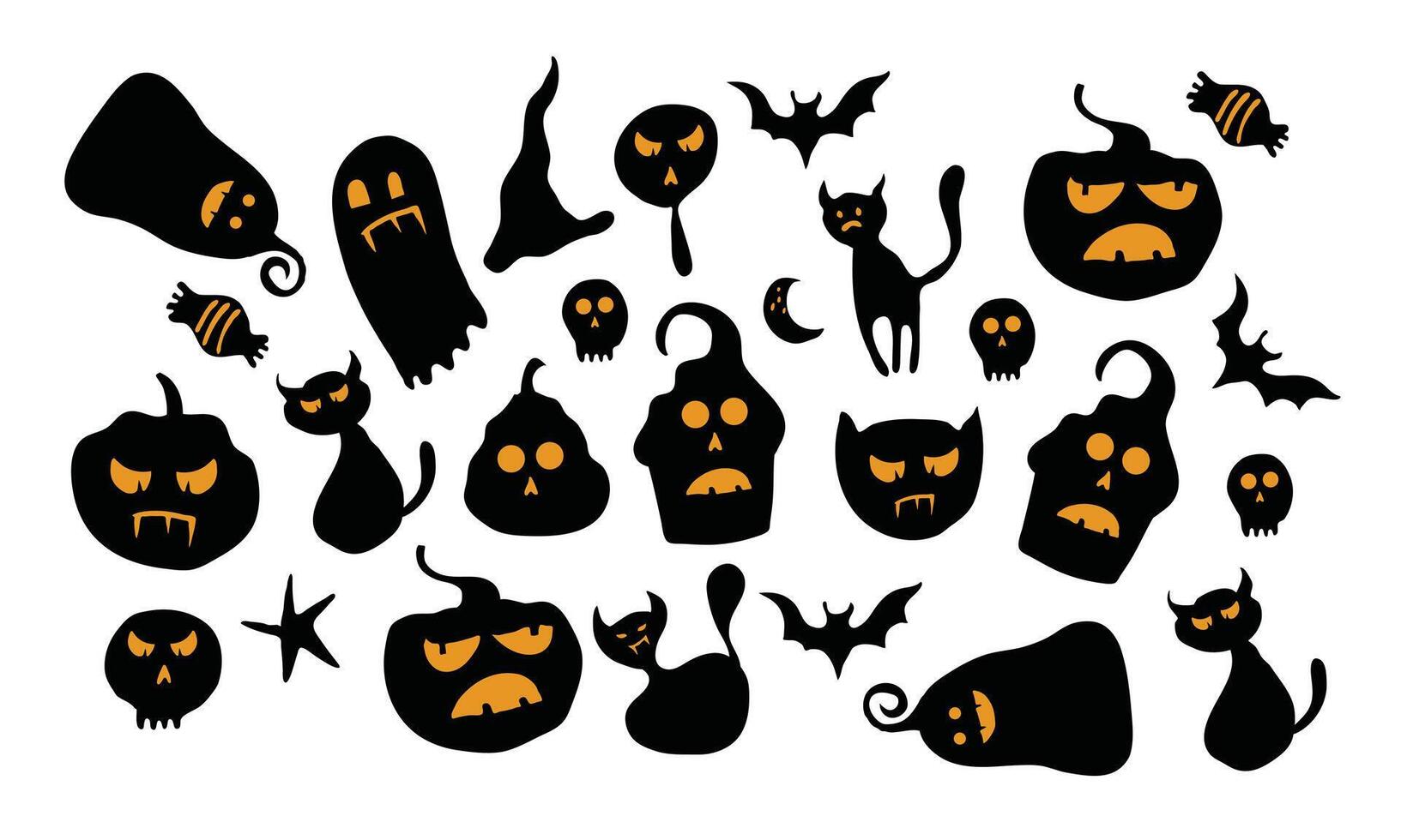 Halloween Pumpkins and Faces in Silhouette Collection vector